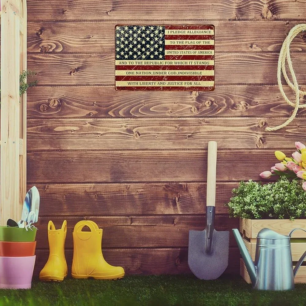 Durable Vintage Tin Wall Art - I Pledge Allegiance to The U.S. Flag - 8x12